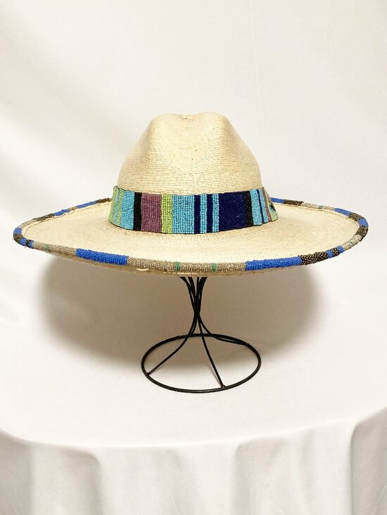 SunBody Hat Accessories - Hand Beaded SunBody Palm Leaf Hat Western Boho Artisan Unique Wearable Art